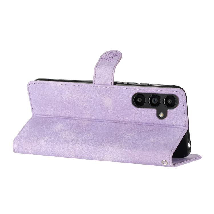 Samsung Galaxy A15 case featuring a flower butterfly embossing pattern, made of durable PU and TPU materials, designed for protection and style.