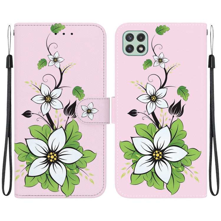 Samsung Galaxy A22 5G case in crystal texture colored drawing leather, showcasing its stylish design and functional features.