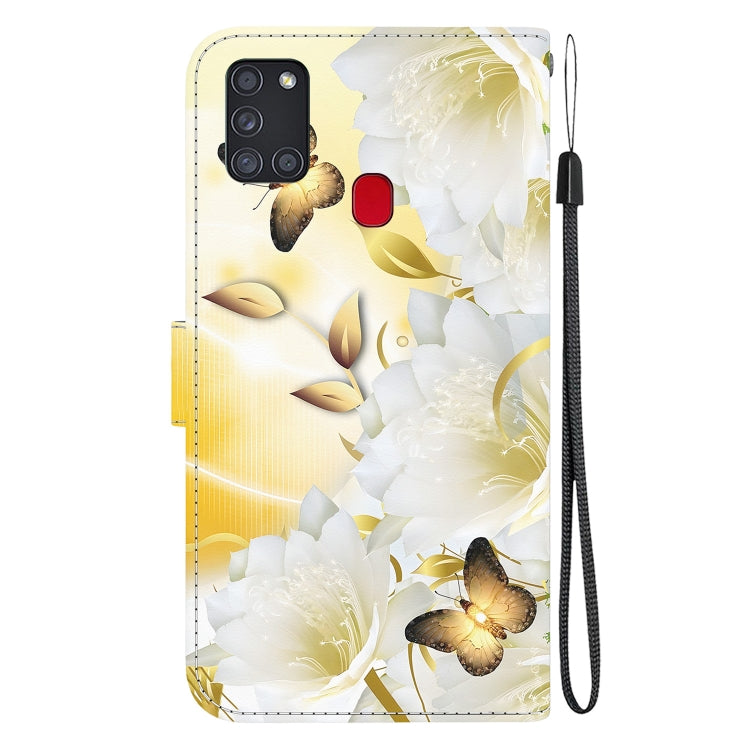 Samsung Galaxy A21s leather phone case with crystal texture and colored drawing, showcasing its stylish design and functional features.