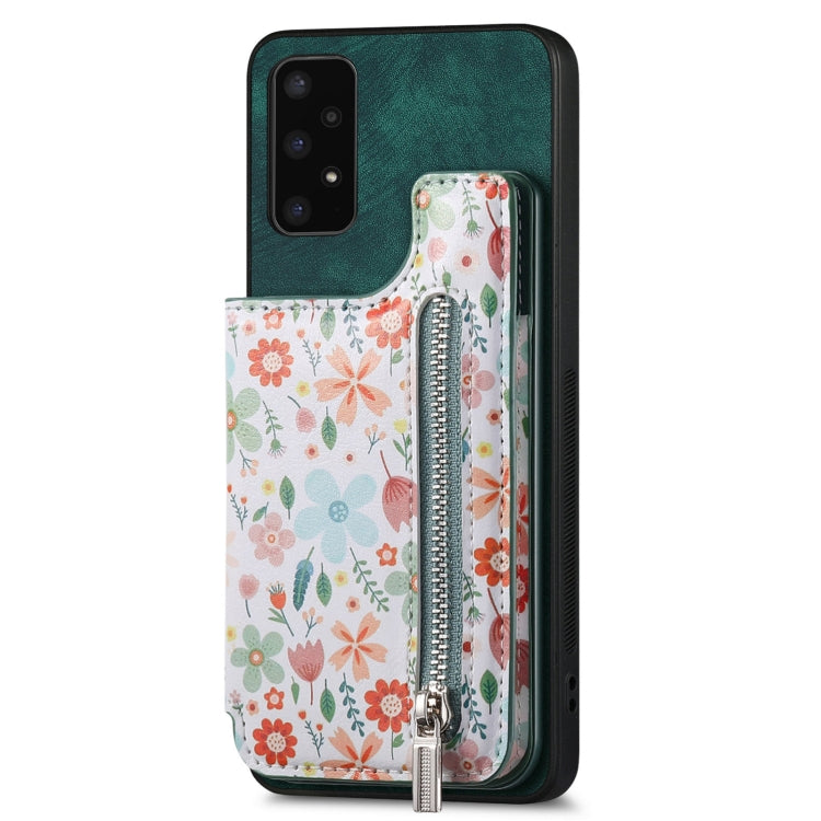 Samsung Galaxy A24 Retro Painted Zipper Wallet Case showcasing its stylish design and functional features.