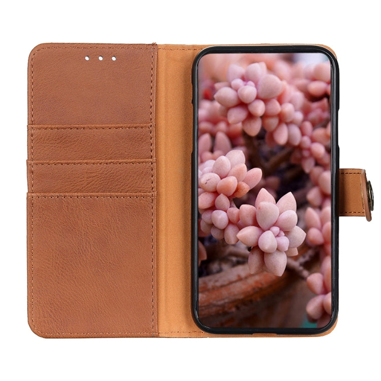 KHAZNEH Cowhide Texture Horizontal case for Samsung Galaxy A25 5G, showcasing its elegant design and functional features.