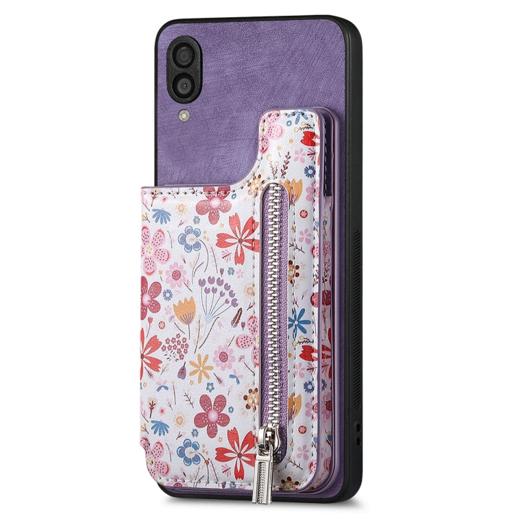 Retro painted zipper wallet case for Samsung Galaxy A30/A20/M10S, showcasing its stylish design and functional features.
