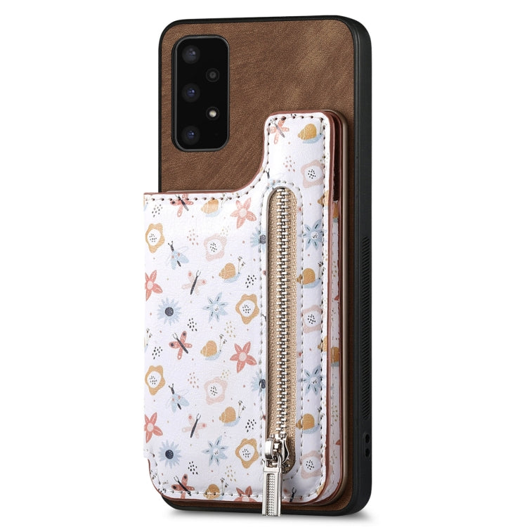 Retro painted zipper wallet case for Samsung Galaxy A32 5G, showcasing its stylish design and functional features.