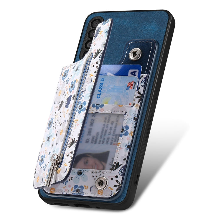 Retro painted zipper wallet case for Samsung Galaxy A34 5G, showcasing its stylish design and functional features.