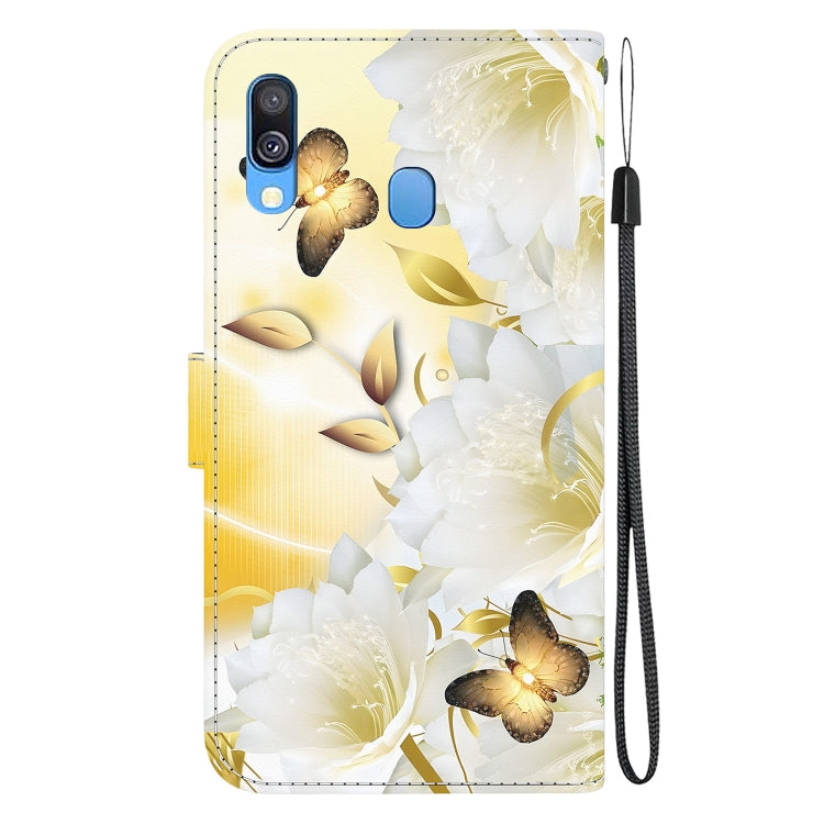 Samsung Galaxy A40 leather phone case with crystal texture design, featuring card slots and kickstand functionality.