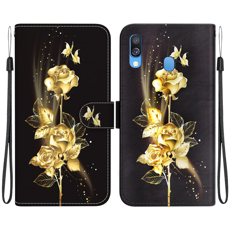 Samsung Galaxy A40 leather phone case with crystal texture design, featuring card slots and kickstand functionality.