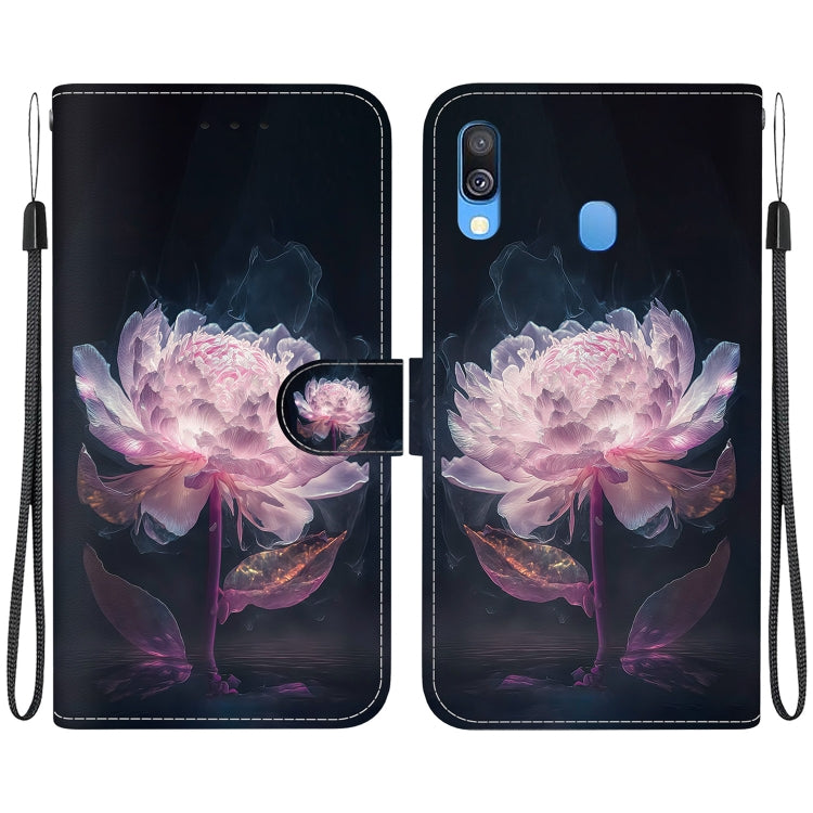 Samsung Galaxy A40 leather phone case with crystal texture design, featuring card slots and kickstand functionality.