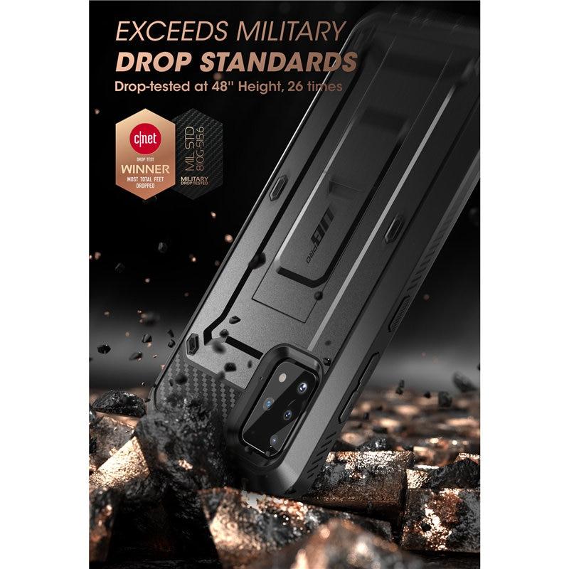 Rugged full-body case for Samsung Galaxy A51 with built-in screen protector and holster, available in black, blue, and red.