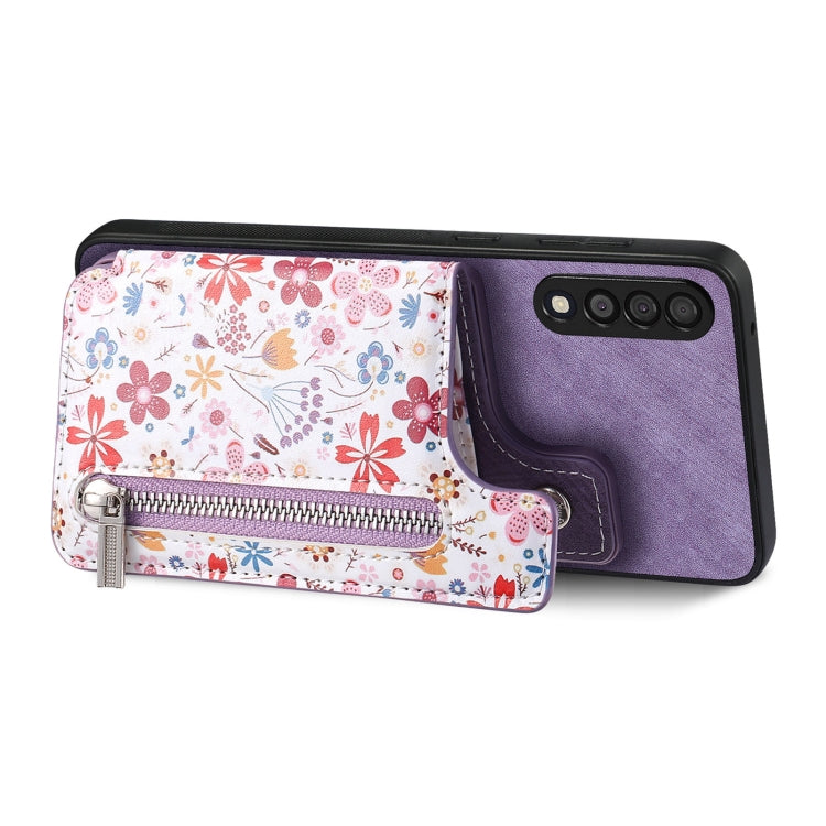 Samsung Galaxy A51 Retro Painted Zipper Wallet Case showcasing its stylish design and functional features.