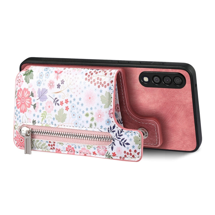 Retro painted zipper wallet case for Samsung Galaxy A52, showcasing its stylish design and functional features.
