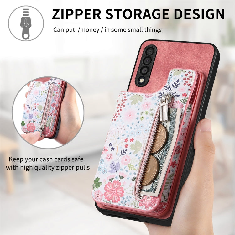 Retro painted zipper wallet case for Samsung Galaxy A52, showcasing its stylish design and functional features.