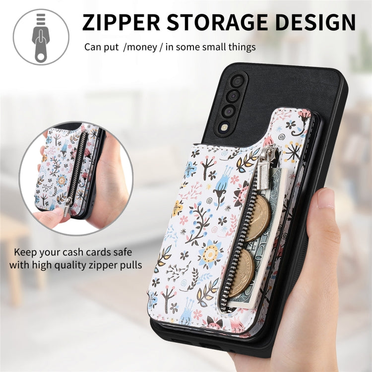 Samsung Galaxy A53 5G Retro Painted Zipper Wallet Case showcasing its stylish design and functional features.