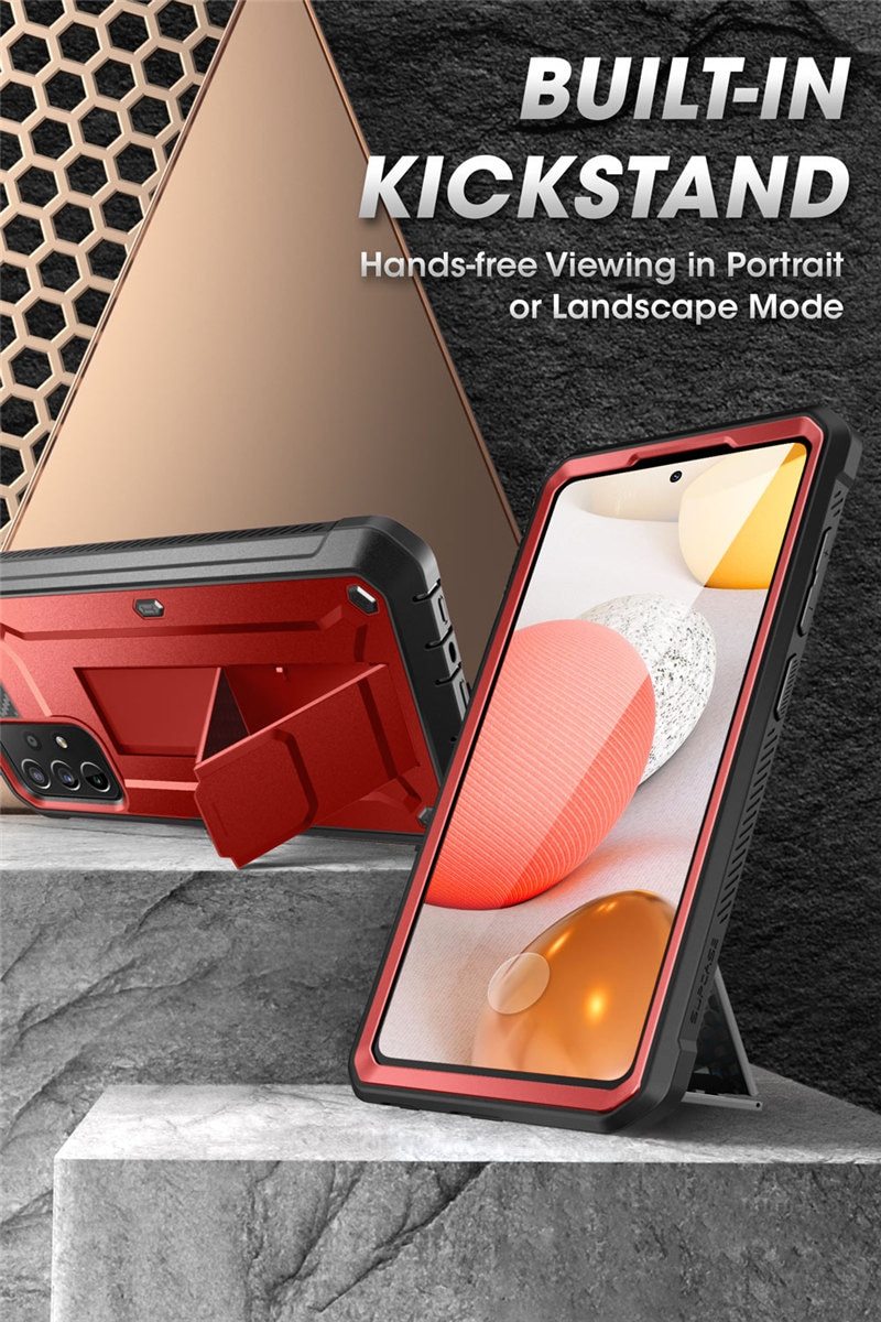 Samsung Galaxy A72 UB Pro Full-Body Rugged Case in black, showcasing its durable design and built-in screen protector.