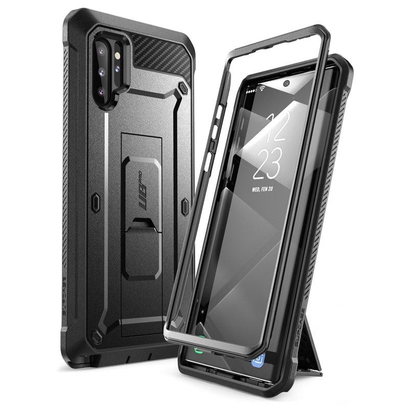 Samsung Galaxy Note 10 Plus UB Pro Full-Body Rugged Case in black, showcasing its durable design and kickstand feature.