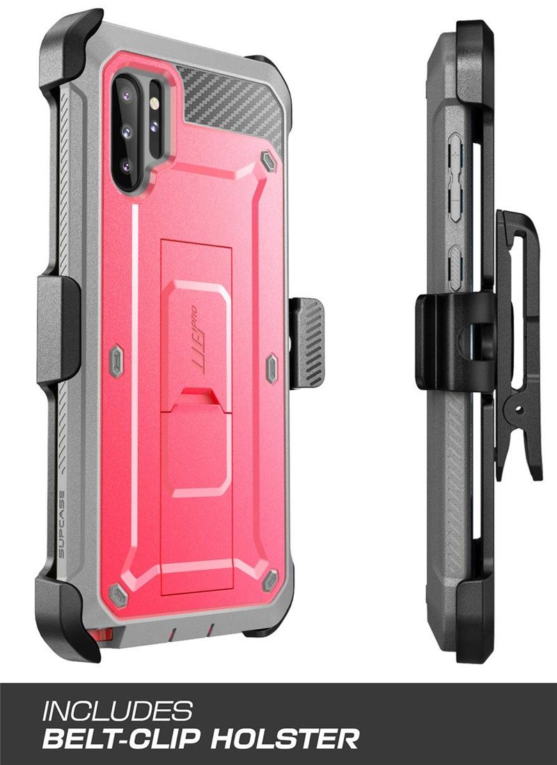 Samsung Galaxy Note 10 Plus UB Pro Full-Body Rugged Case in black, showcasing its durable design and kickstand feature.