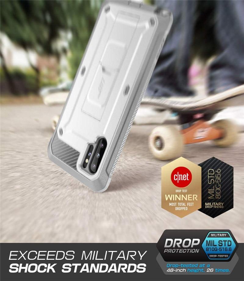 Samsung Galaxy Note 10 Plus UB Pro Full-Body Rugged Case in black, showcasing its durable design and kickstand feature.