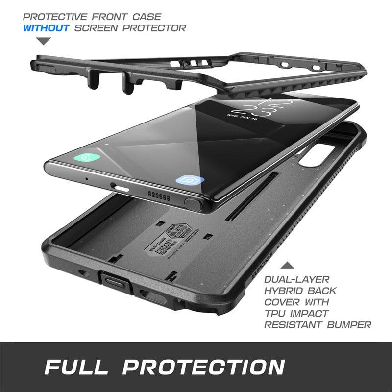Samsung Galaxy Note 10 Plus UB Pro Full-Body Rugged Case in black, showcasing its durable design and kickstand feature.