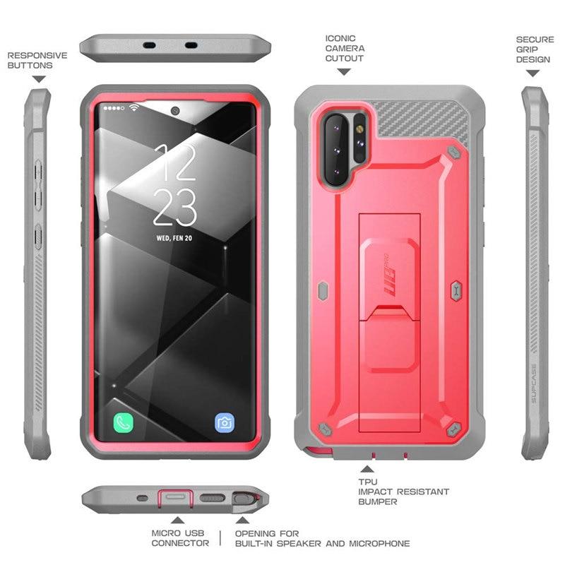 Samsung Galaxy Note 10 Plus UB Pro Full-Body Rugged Case in black, showcasing its durable design and kickstand feature.