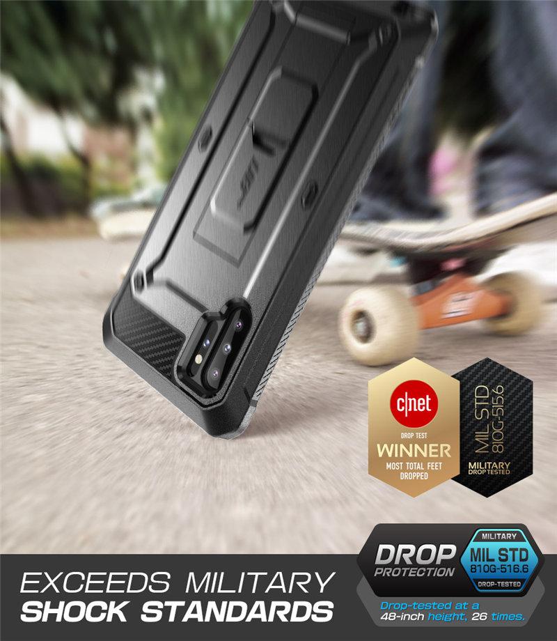 Samsung Galaxy Note 10 Plus UB Pro Full-Body Rugged Case in black, showcasing its durable design and kickstand feature.