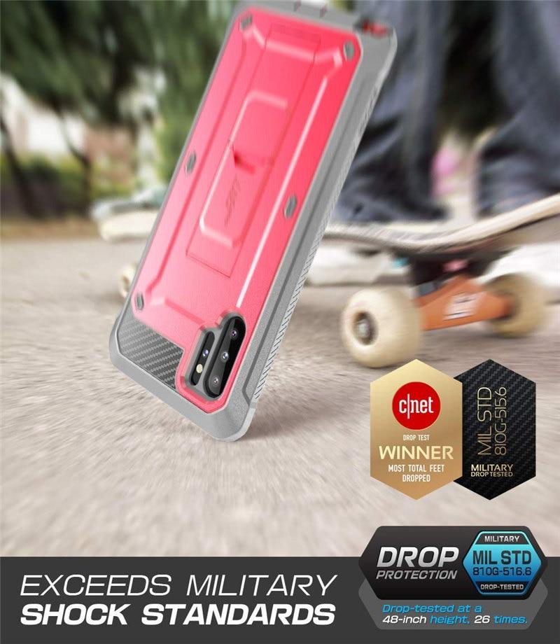 Samsung Galaxy Note 10 Plus UB Pro Full-Body Rugged Case in black, showcasing its durable design and kickstand feature.