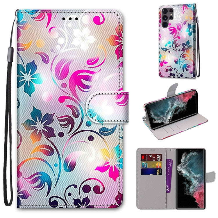 Samsung Galaxy S22 Ultra 5G case featuring a coloured drawing cross texture design, made from PU leather and TPU material for durability.