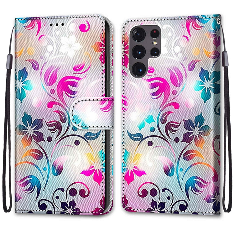 Samsung Galaxy S22 Ultra 5G case featuring a coloured drawing cross texture design, made from PU leather and TPU material for durability.