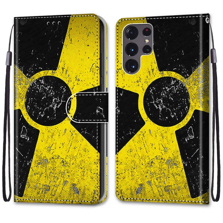 Samsung Galaxy S22 Ultra 5G case featuring a coloured drawing cross texture, made from PU leather and TPU material for durability and style.