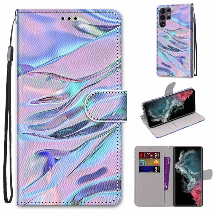 Samsung Galaxy S22 Ultra 5G case featuring a coloured drawing cross texture design, made from PU leather and TPU material for durability.