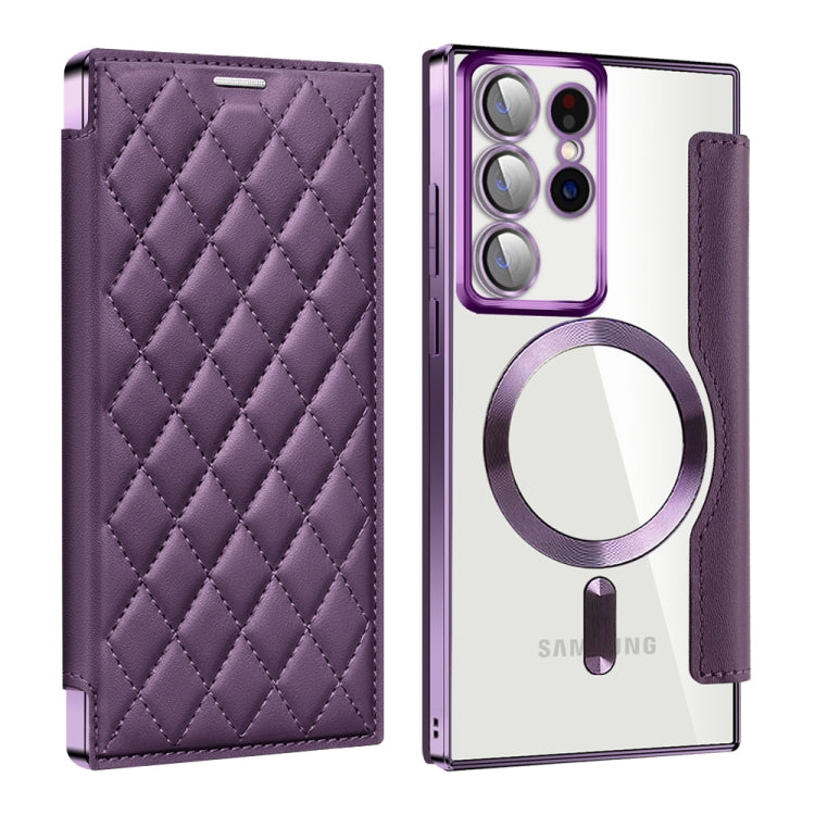 Samsung Galaxy S22 Ultra 5G case featuring RFID anti-theft technology and MagSafe compatibility in a stylish rhombus design.