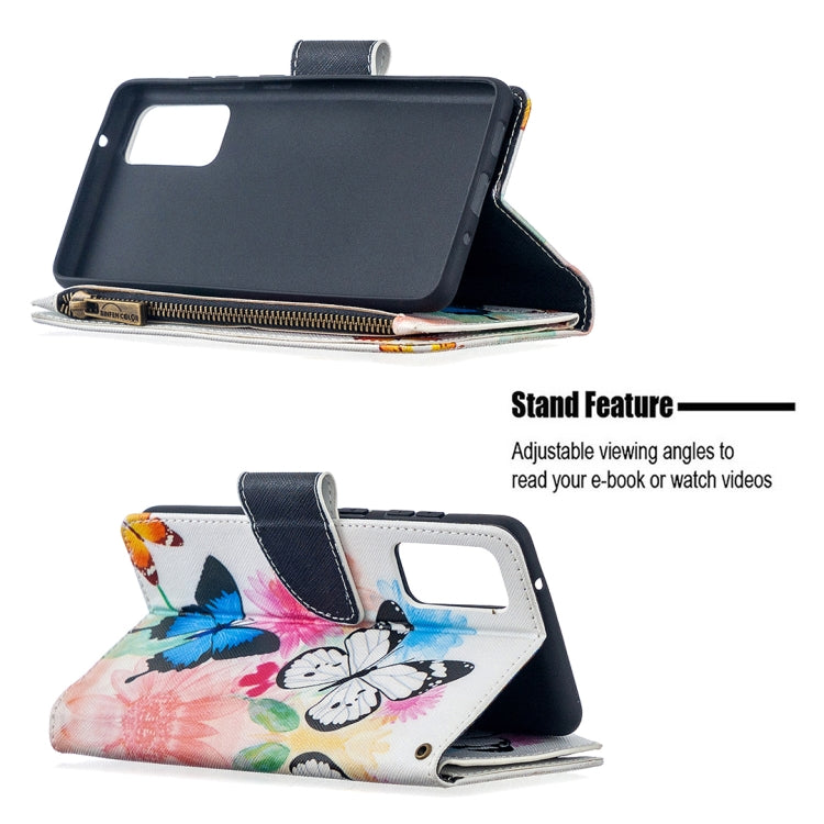 Samsung Galaxy S20 FE 5G case with colored drawing pattern and zipper design, showcasing its stylish and functional features.