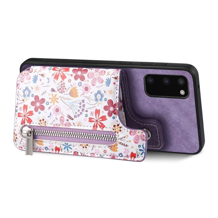 Retro painted zipper wallet case for Samsung Galaxy S20 FE, showcasing its stylish design and functional features.