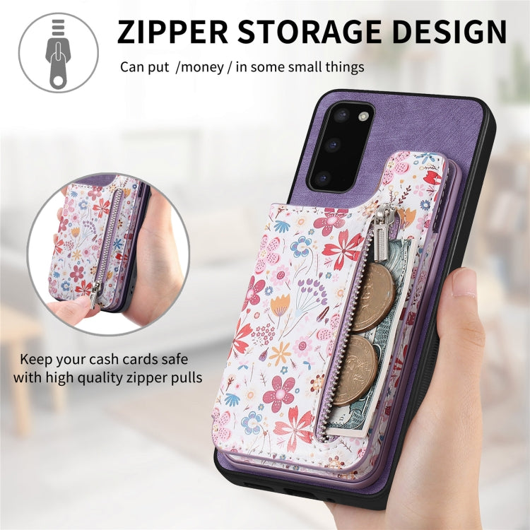 Retro painted zipper wallet case for Samsung Galaxy S20 FE, showcasing its stylish design and functional features.