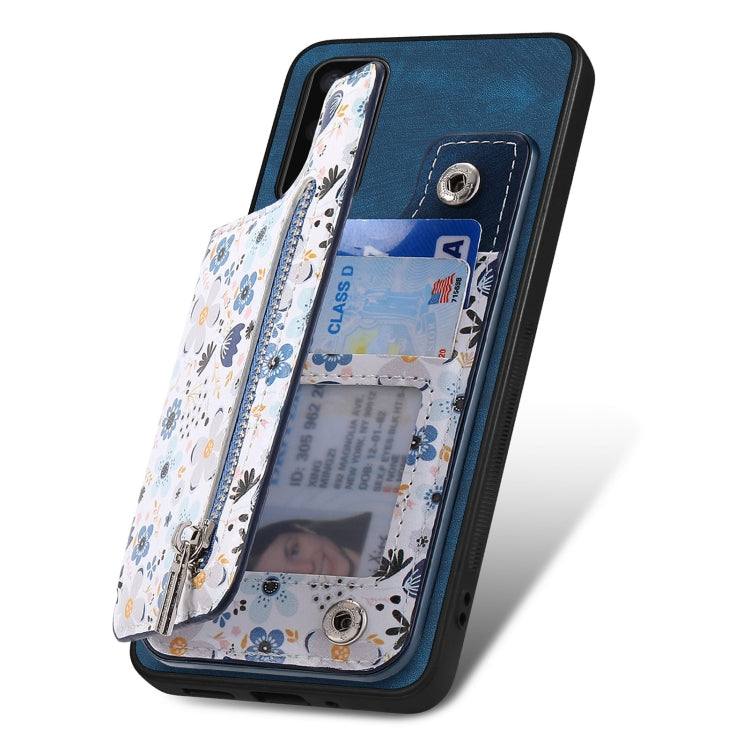 For Samsung Galaxy S20 FE Retro Painted Zipper Wallet Case showcasing its stylish design and functional features.