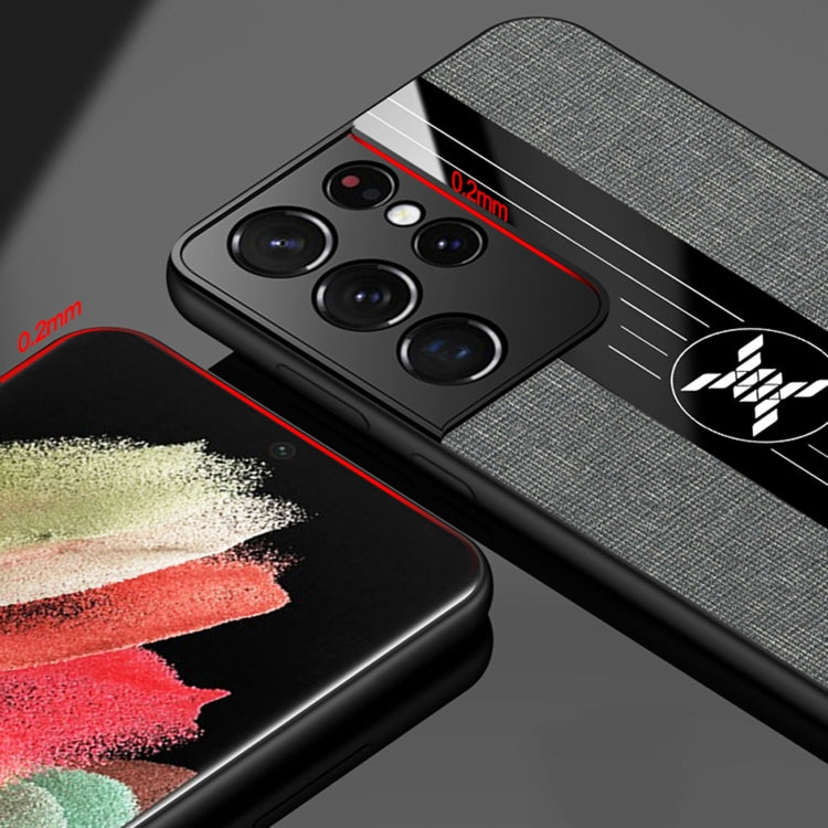 XINLI Stitching Cloth Texture case for Samsung Galaxy S21 Ultra 5G, showcasing its stylish design and durable TPU material.