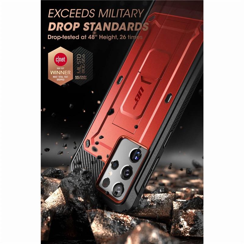 Samsung Galaxy S21 Ultra UB Pro Full-Body Case in black, showcasing rugged design and kickstand feature.