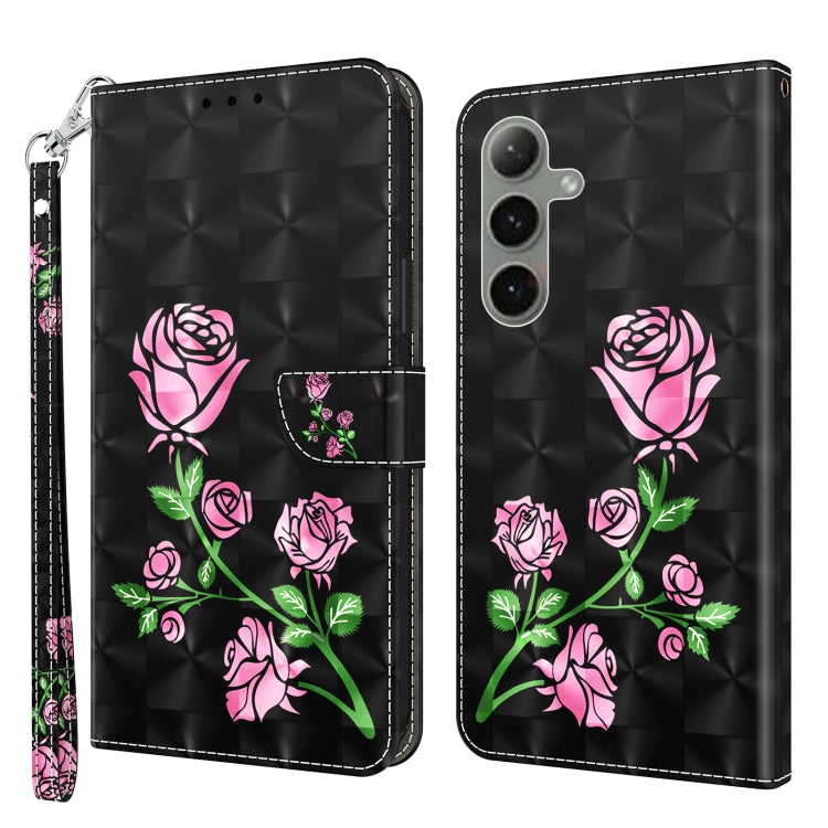 Rose-colored 3D painted leather phone case for Samsung Galaxy S24+ 5G, showcasing its stylish design and functional features.
