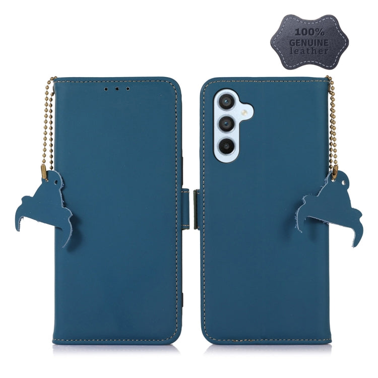 Genuine leather magnetic RFID phone case for Samsung Galaxy S24 5G, showcasing its sleek design and premium quality.