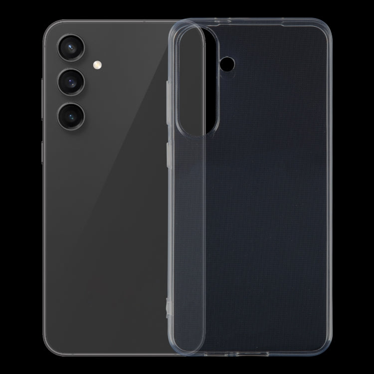 Ultra-thin transparent TPU phone case for Samsung Galaxy S24+, showcasing its sleek design and precise fit.