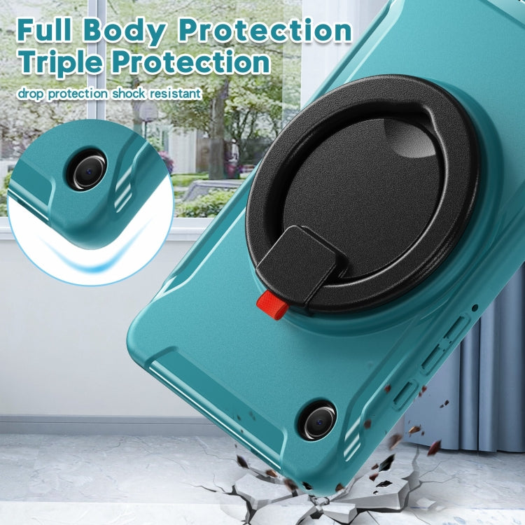 Shockproof TPU + PC protective case for Samsung Galaxy Tab A9, showcasing its durable design and holder feature for convenient viewing.