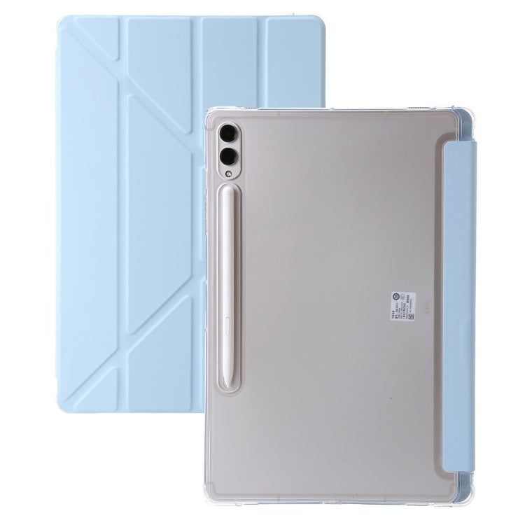 Clear acrylic deformation leather tablet case for Samsung Galaxy Tab S9+, showcasing its sleek design and durable materials.