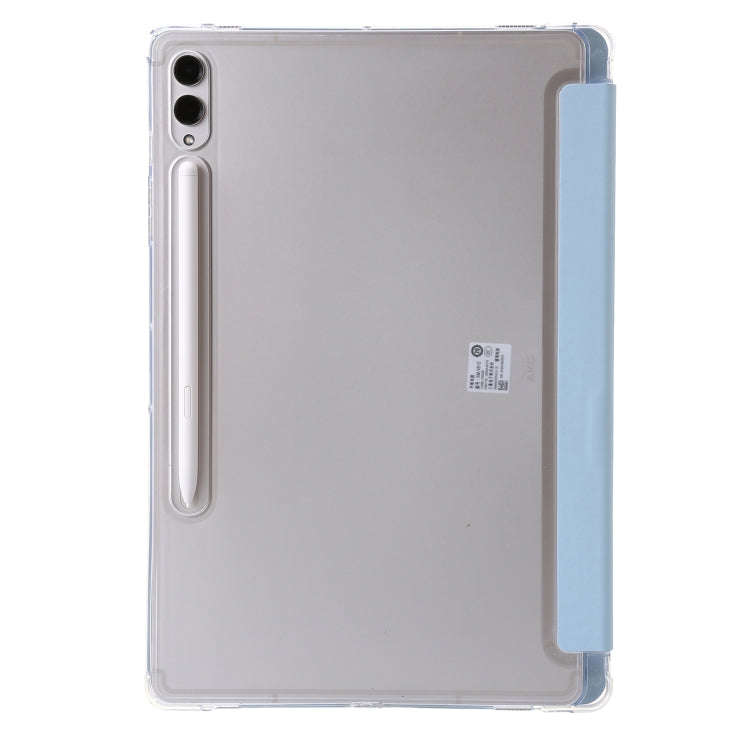 Clear acrylic deformation leather tablet case for Samsung Galaxy Tab S9+, showcasing its sleek design and durable materials.