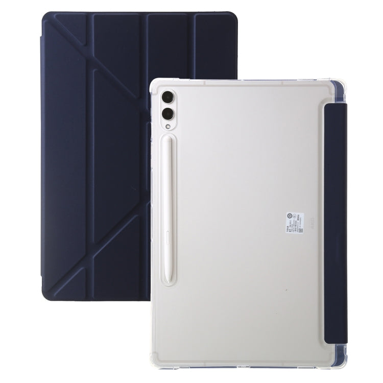 Clear acrylic deformation leather tablet case for Samsung Galaxy Tab S9, showcasing its sleek design and durable materials.