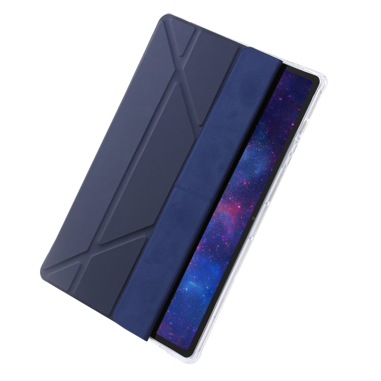 Clear acrylic deformation leather tablet case for Samsung Galaxy Tab S9, showcasing its sleek design and durable materials.