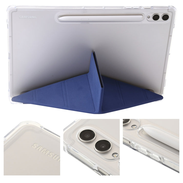 Clear acrylic deformation leather tablet case for Samsung Galaxy Tab S9, showcasing its sleek design and durable materials.
