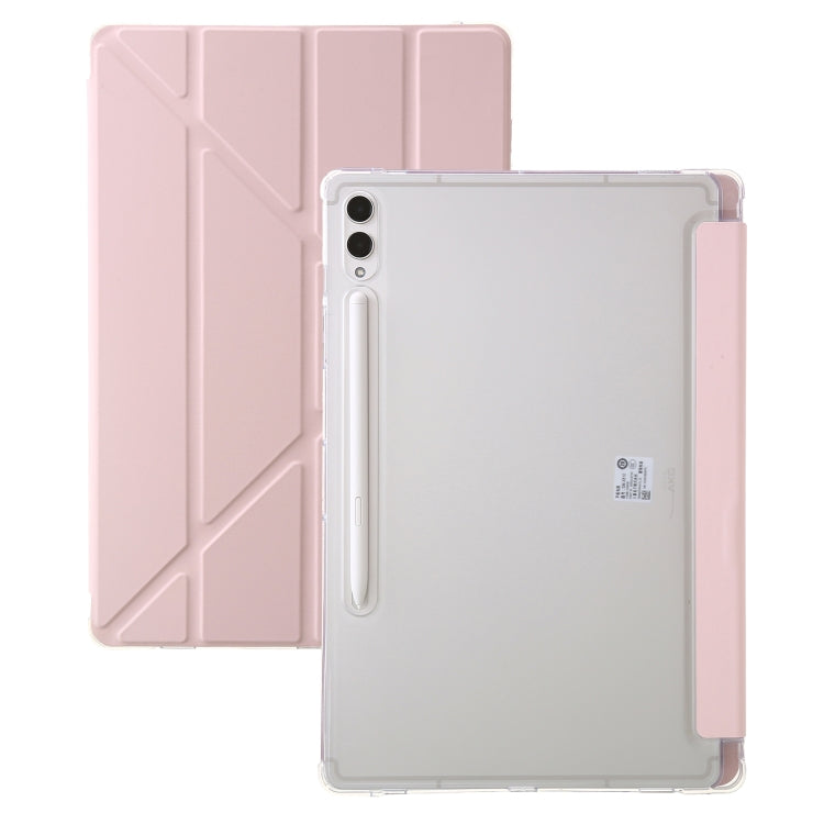 Clear acrylic deformation leather tablet case for Samsung Galaxy Tab S9+, showcasing its sleek design and durable materials.