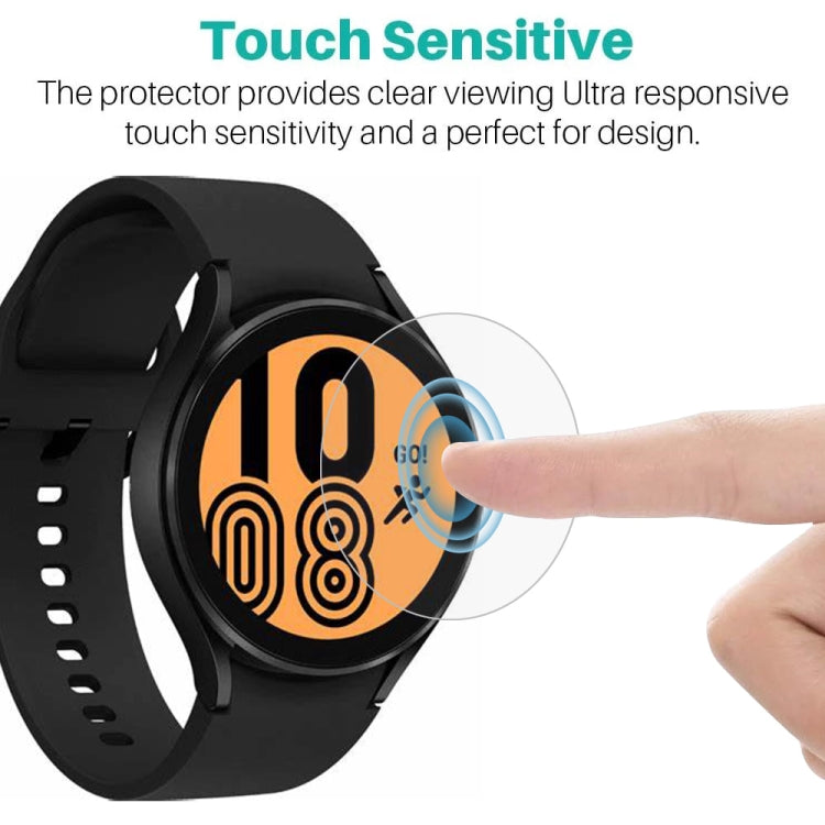 Soft hydrogel film screen protector for Samsung Galaxy Watch4 40mm, showcasing its clarity and precise cut.