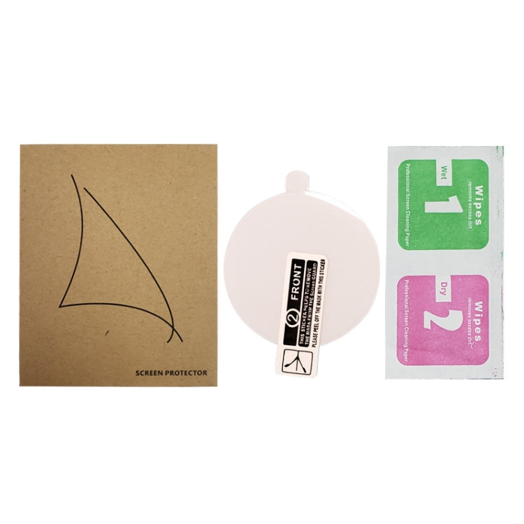 Soft hydrogel film screen protector for Samsung Galaxy Watch4 40mm, showcasing its clarity and precise cut.