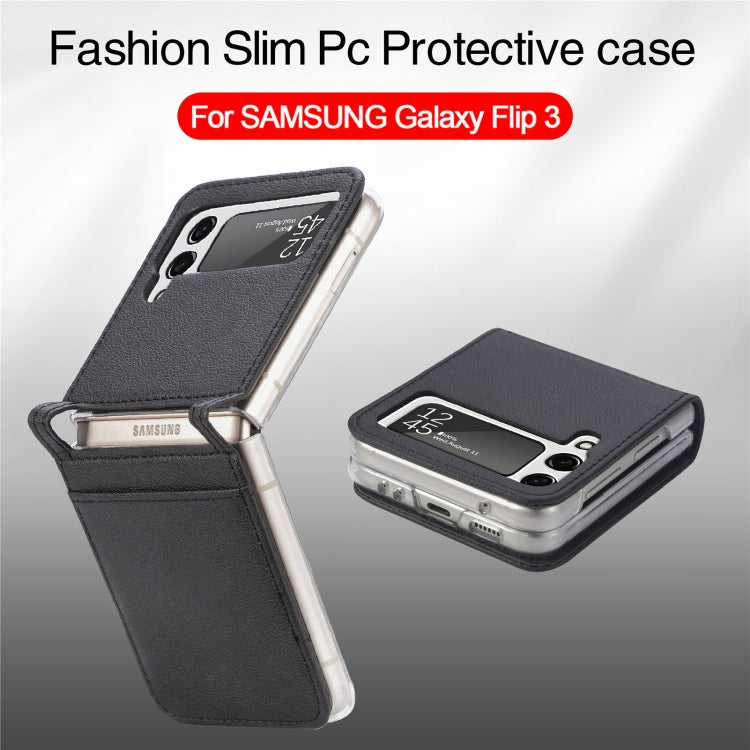 Litchi Pattern Folding Leather case for Samsung Galaxy Z Flip3 5G, showcasing its stylish design and protective features.