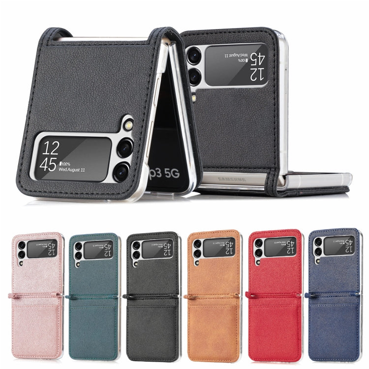 Litchi Pattern Folding Leather case for Samsung Galaxy Z Flip3 5G, showcasing its stylish design and protective features.