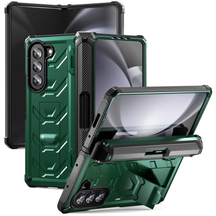 Samsung Galaxy Z Fold5 5G Armored Shockproof Case showcasing its durable PC and TPU material with a folding holder feature.